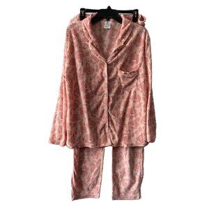 Serra Ladies' XLarge Pink Two-Piece Fleece Pajama Set Button-Front Top
